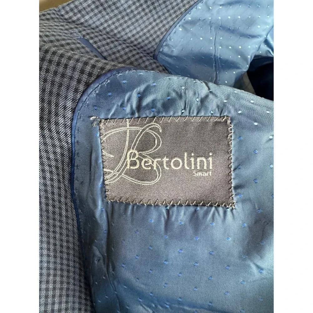 Bertolini Smart Mens Blue Wool Silk Blend Micro Check Blazer Sport Coat
